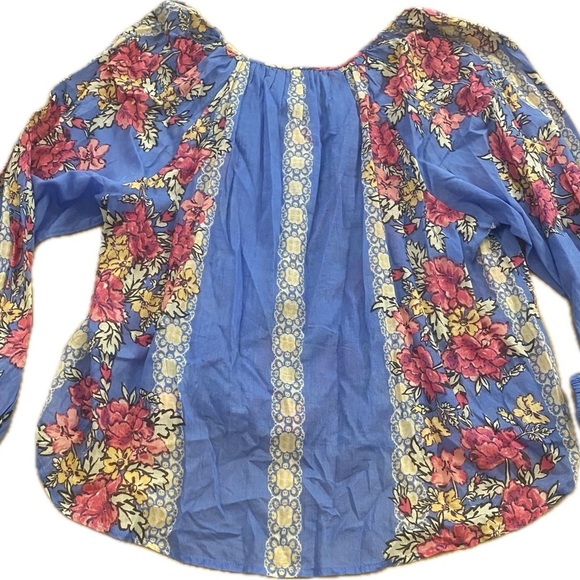 Free People Women’s Elena Floral Flowy Cotton Blue Pink Yellow Blouse NEW  M - Picture 3 of 13